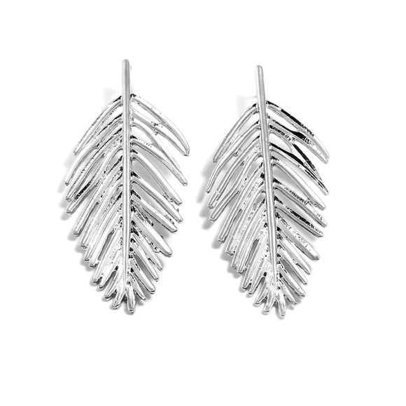 Silver Feather Stud Earrings - Picture 3 of 7